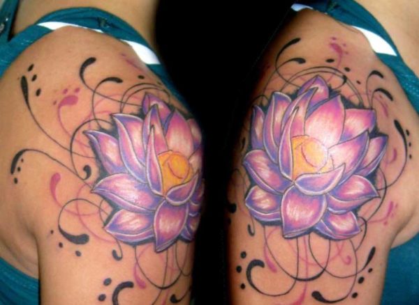 Colorful Lotus Flower Tattoo Design