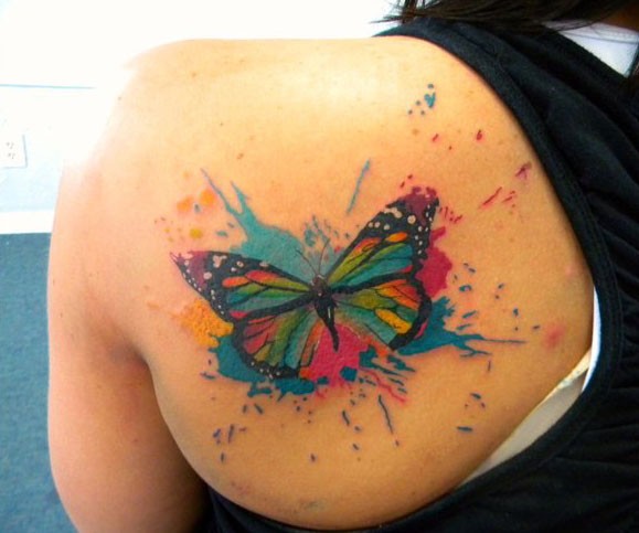 Colorful Modern Butterfly Tattoo Design