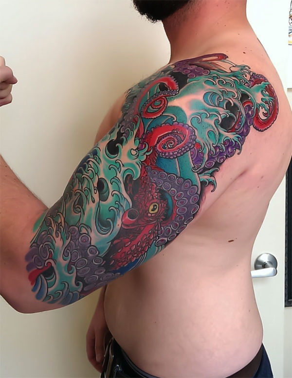 Colorful Octopus Full Sleeve Tattoo