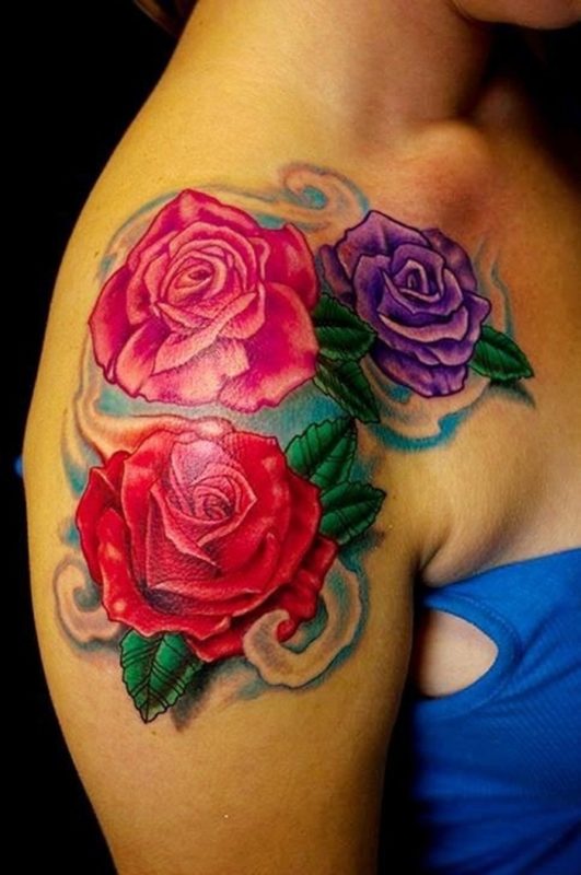 Colorful Roses Tattoo For Women