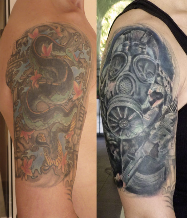 Colorful Shoulder Cover Tattoo Design