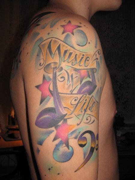 Colorful Shoulder Music Tattoo