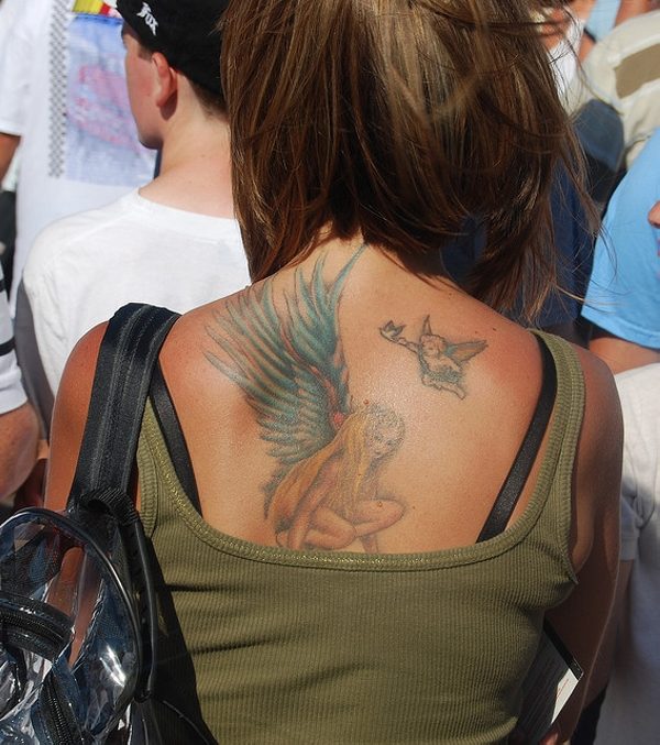 Colorful Shoulder Tattoo Of Angel