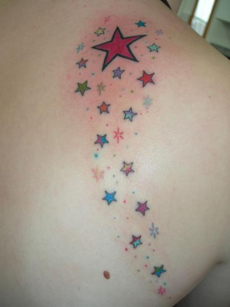 Colorful Star Shoulder Tattoo Design