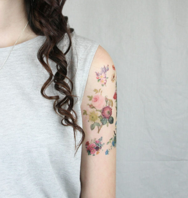 Colorful Vintage Flower Tattoo Design