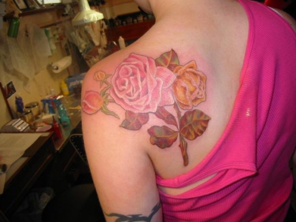 Colorful Vintage Roses Tattoo
