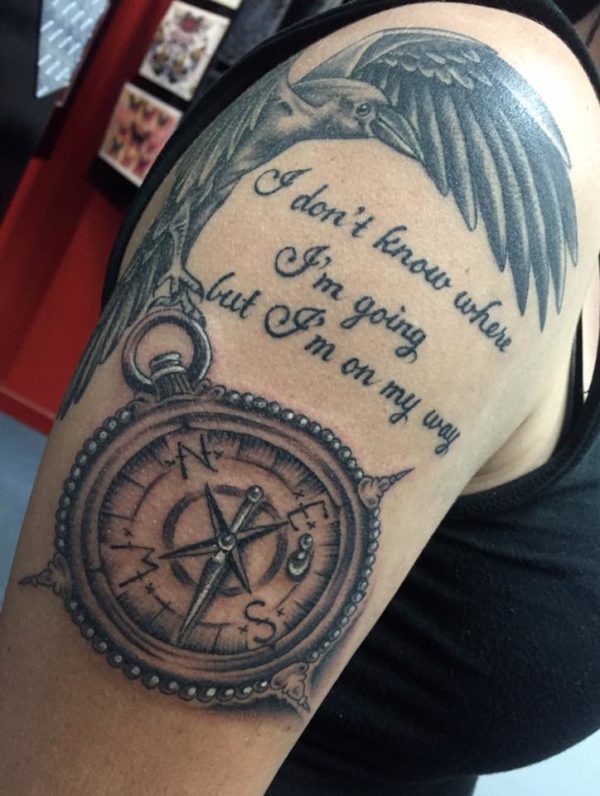 Compass Nautical Tattoo On Right Shoulder