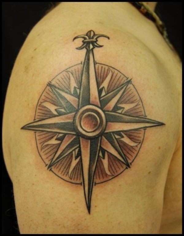 Compass Nautical Tattoo Shoulder Design