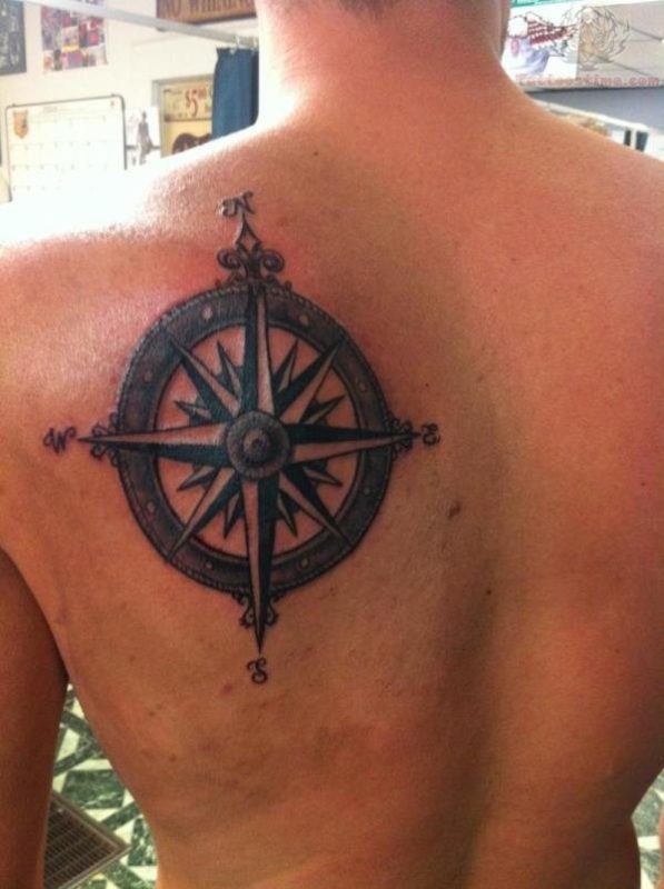 Compass Shoulder Tattoo Design