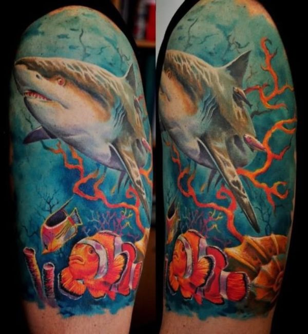 Cool Colored Sleeve Shoulder Tattoo