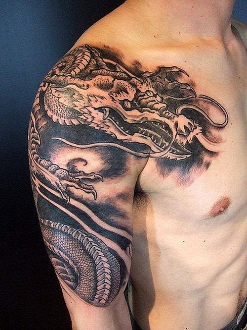 Cool Dragon Shoulder Cover Up Tattoo