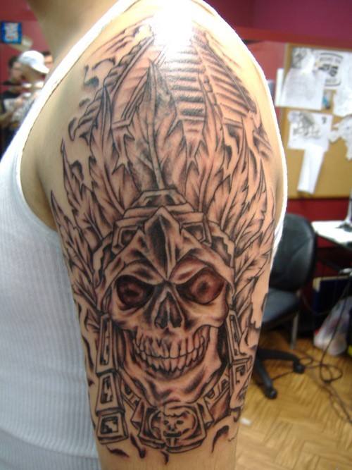 Creepy Aztec Skeleton Tattoo