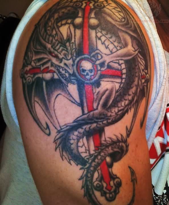 Cross And Dragon Tattoo