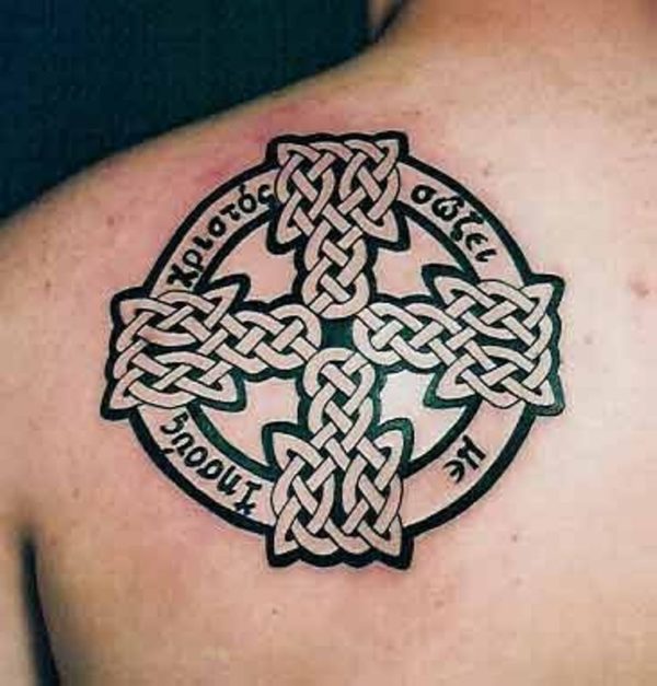 Cross Celtic Tattoo On Left Shoulder