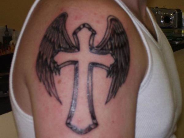 Cross Feather Tattoo Design