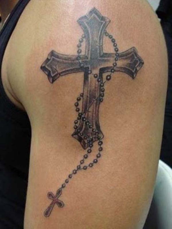 Cross Religious Shoulder Tattoo