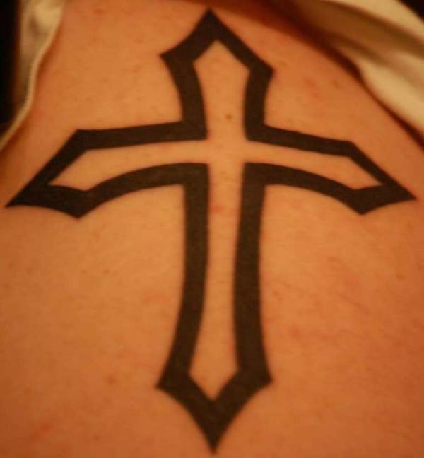 Cross Tattoo On Right Shoulder