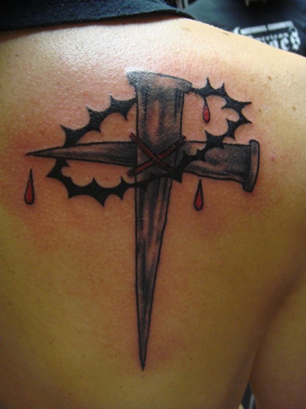 Cross Tattoo On Shoulder Back
