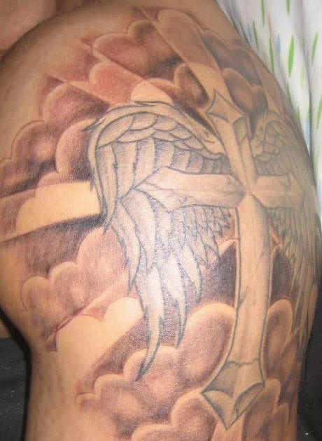 Cross Wings Tattoo Design