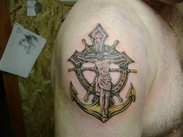 Crucifix Shoulder Tattoo