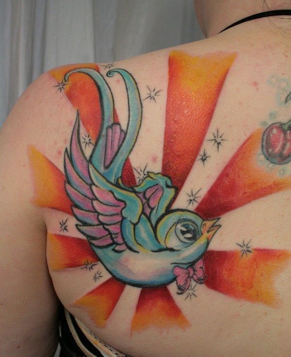 Cute Bird And Sun Tattoo