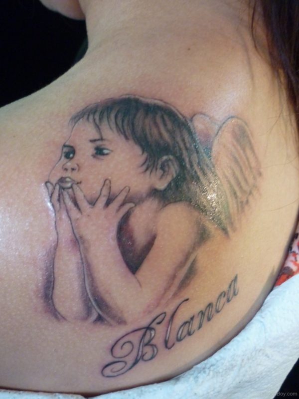 Cute Child Angel Shoulder Tattoo