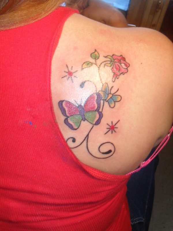 Cute Flower And Butterfly Tattoo