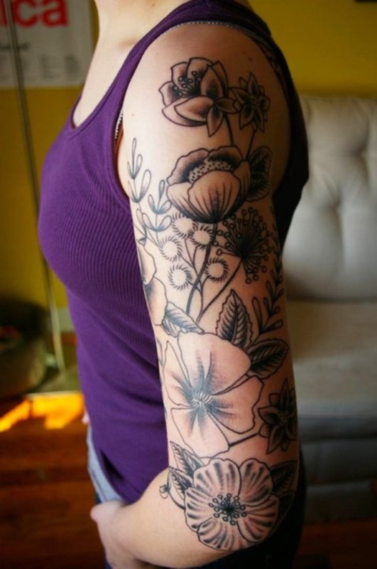 Cute Flowers  Shoulder Back Tattoo