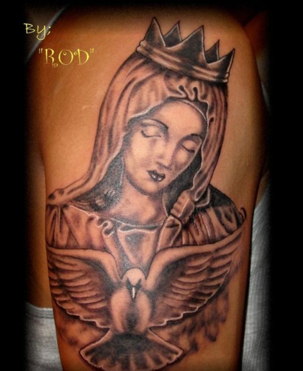 Cute Mary With Crown Tattoo