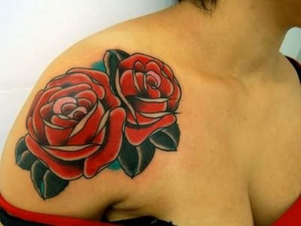 Cute Red Roses Shoulder Tattoo Design
