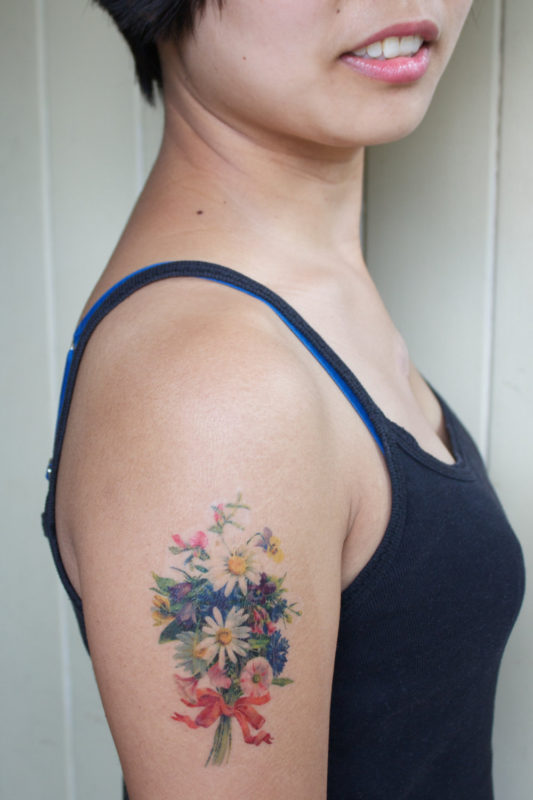Cute Vintage Flower Shoulder Tattoo Design
