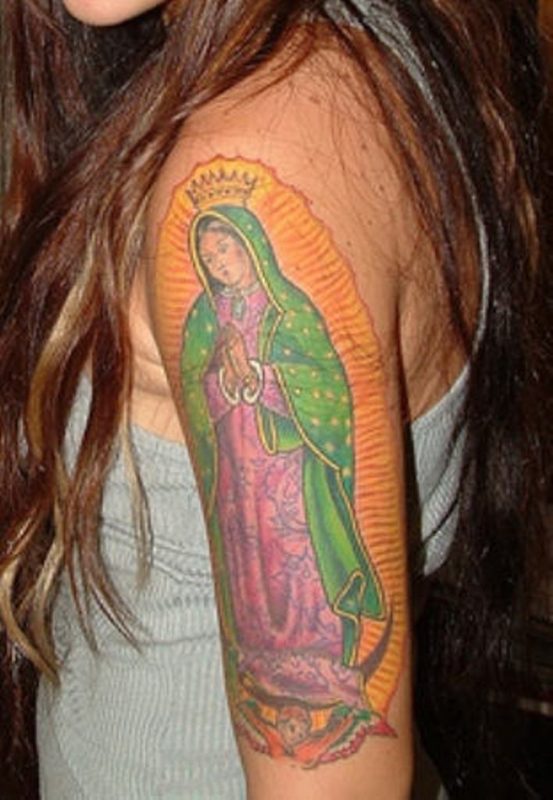 Cute Virgin Mary Shoulder Tattoo