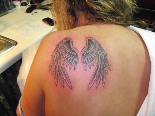 Cute Wings Tattoo On Shoulder Back