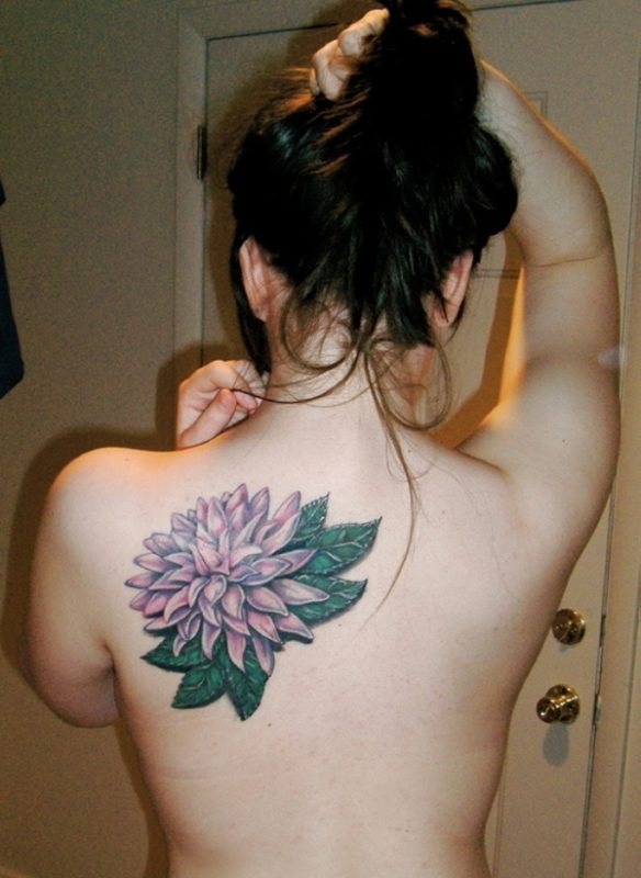 Dahlia Flower Shoulder Blade Tattoo
