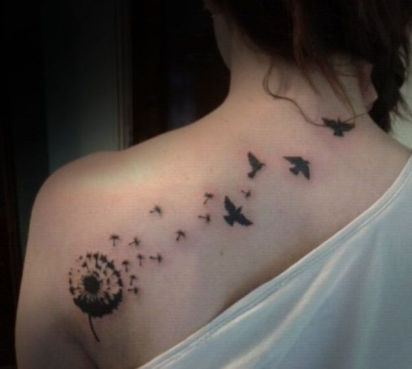 Dandelion With Flying Birds Shoulder Tattoo