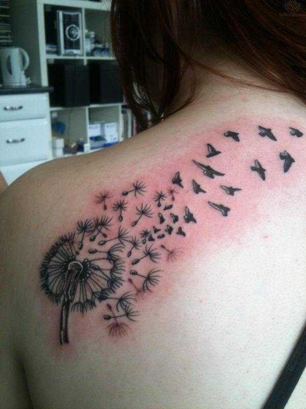 Dandelion With Flying Birds Tattoo Design