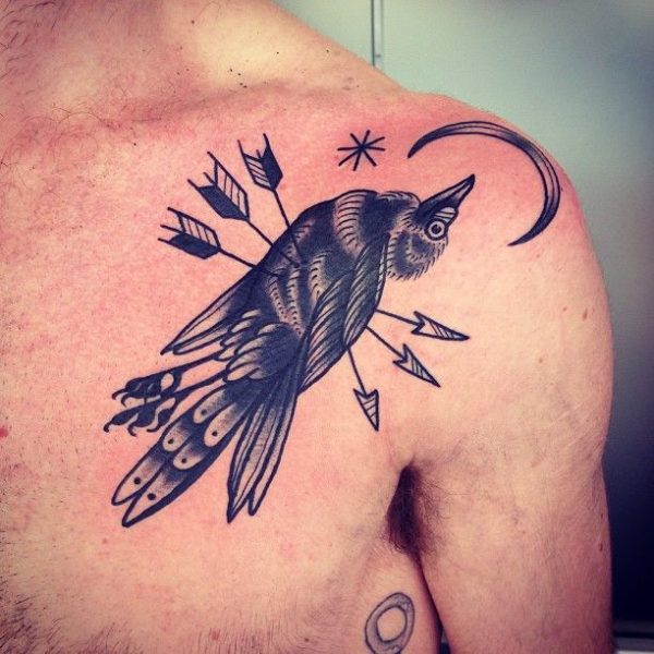 Dead Crow Tattoo On Shoulder