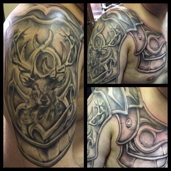 Deer Armour Shoulder Tattoo