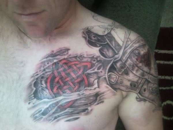 Demon Ripped Skin Back Shoulder Tattoo