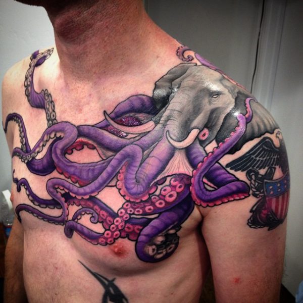 Designer Elephant Tattoo On Shoulder