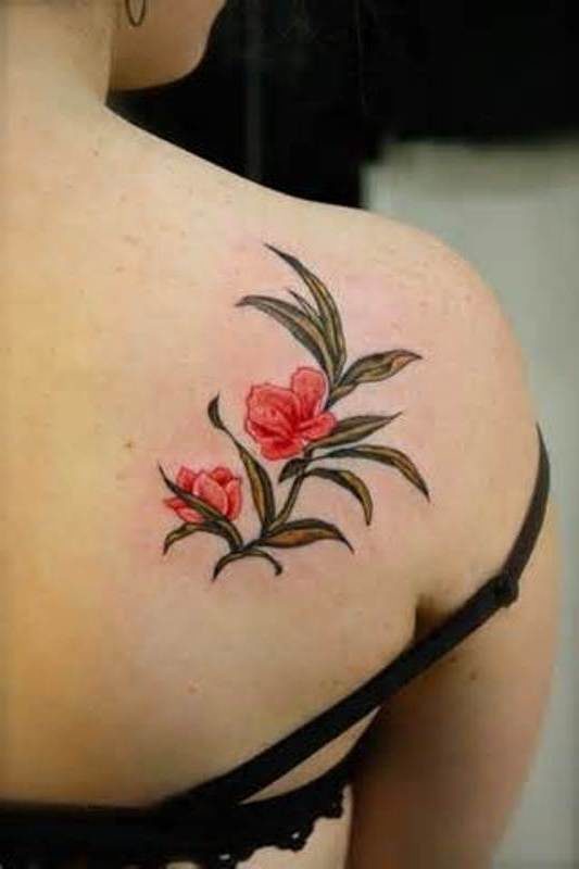 Designer Flower Tattoo On Back Shoulder