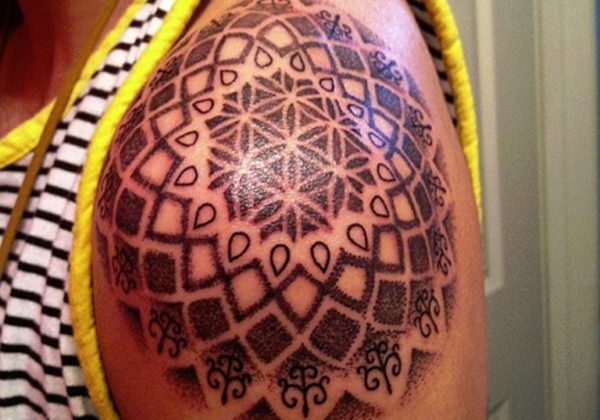 Designer Tattoo On Left Shoulder