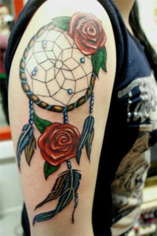 Dream Catcher And Red Rose Tattoo