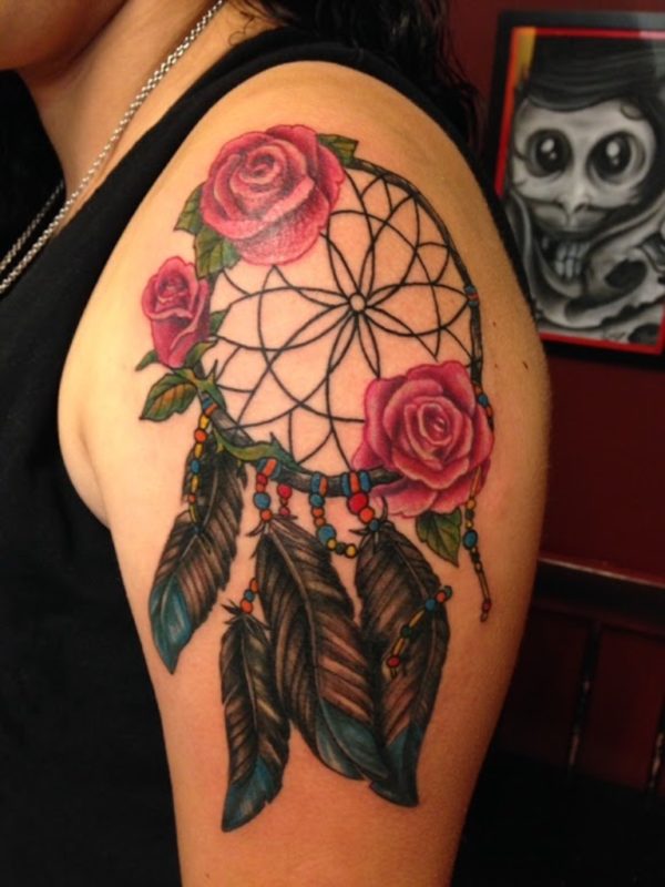 Dream Catcher And Rose Tattoo