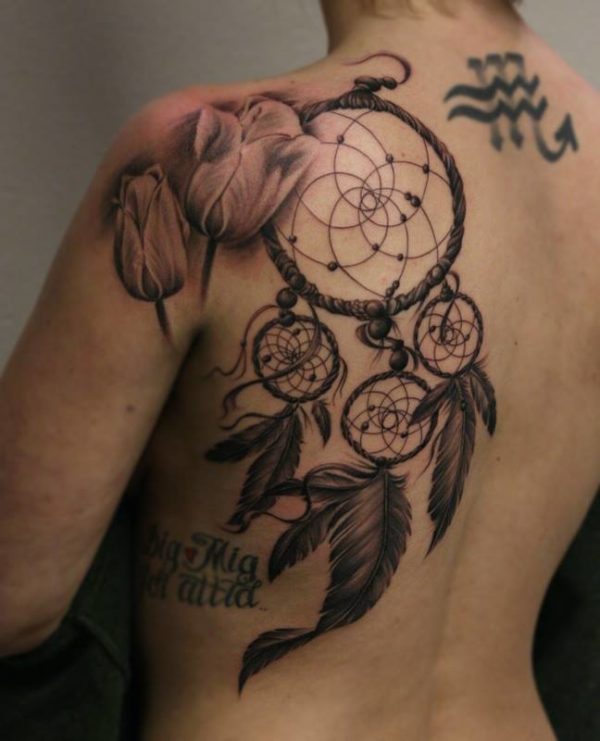 Dream Catcher Black leaves Tattoo