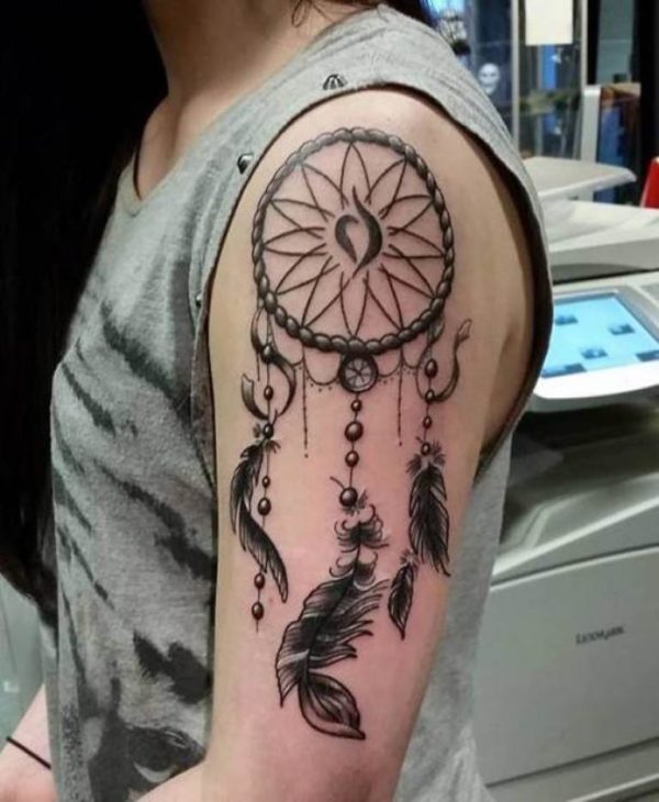 Dream Catcher Tattoo On Left Shoulder