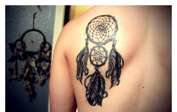 Dream Catcher Black Tattoo On Shoulder