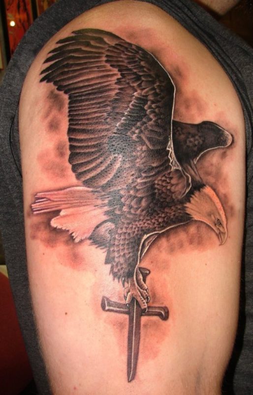Eagle And Cross Shoulder Tattoo
