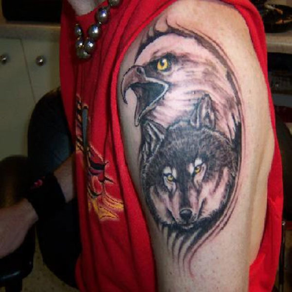 Eagle And Wolf Shoulder Tattoo Design