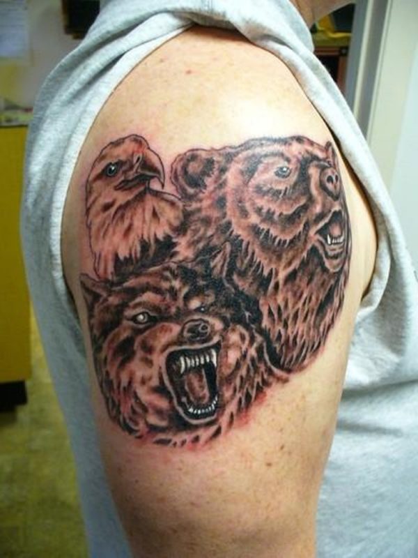 Eagle With Wolf And Bear Tattoo-